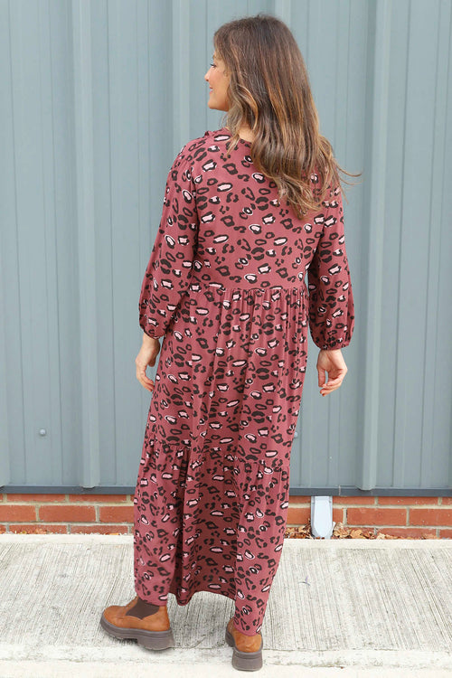 Izarra Leopard Print Dress Burgundy - Image 4