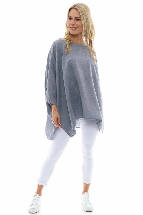 Thea Washed Linen Top Mid Grey