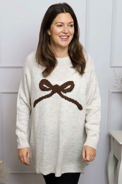 Melinda Bow Knitted Jumper Stone