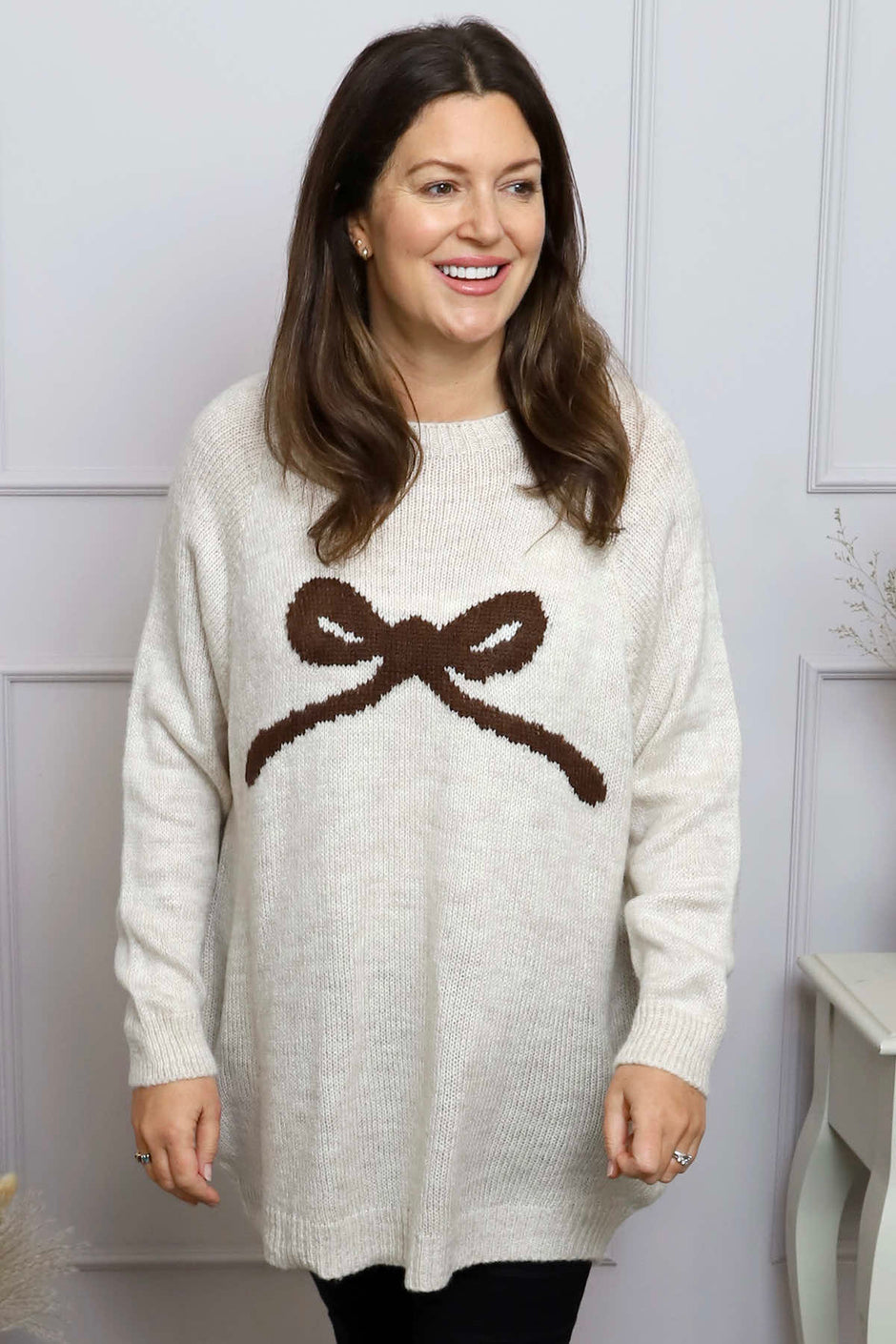 Melinda Bow Knitted Jumper Stone