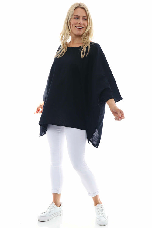 Thea Washed Linen Top Black