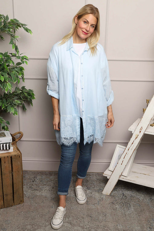Reban Lace Trim Cotton Shirt Light Blue - Image 1