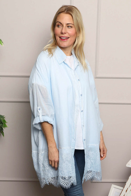 Reban Lace Trim Cotton Shirt Light Blue - Image 2