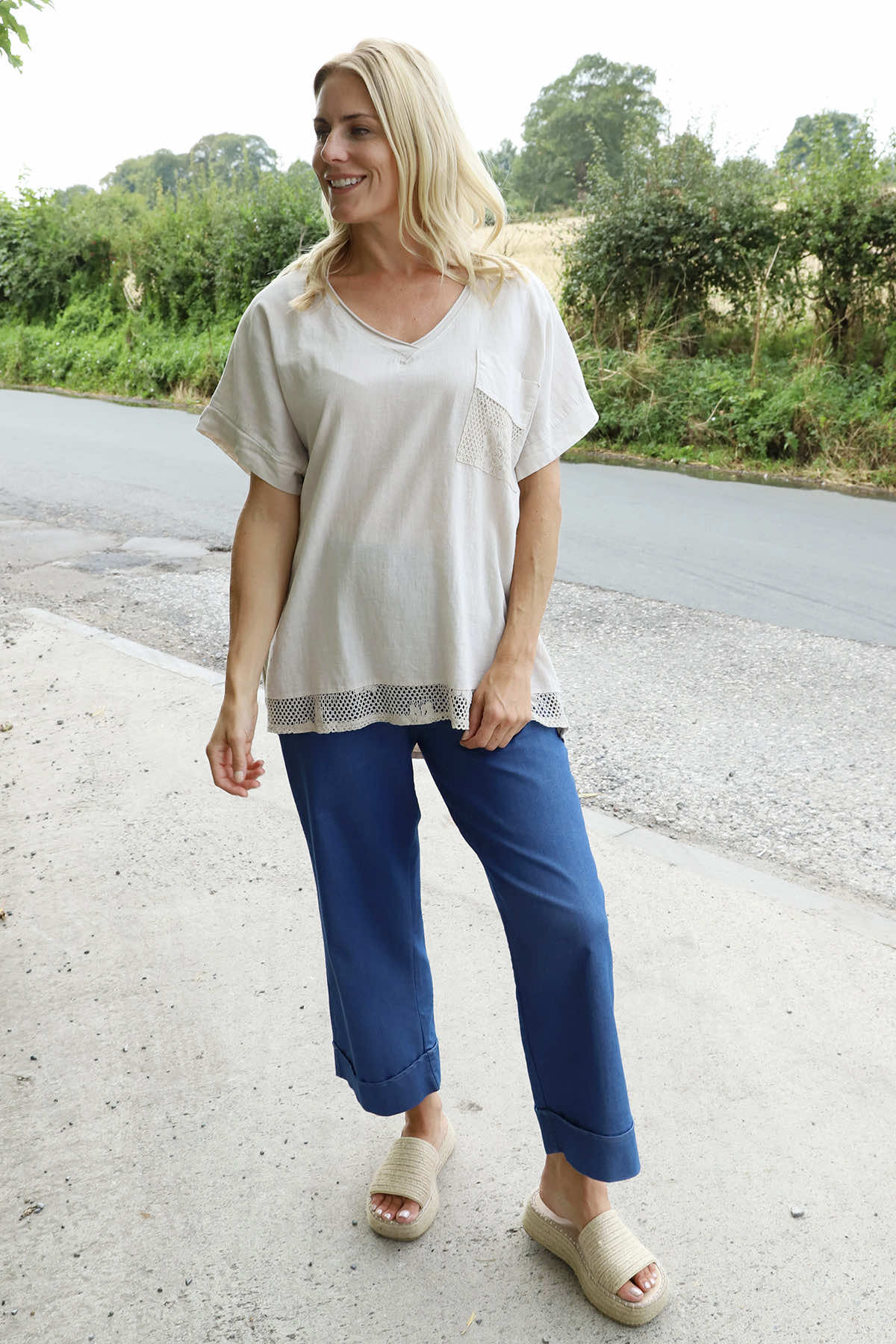 Vera Pocket Linen Top Stone