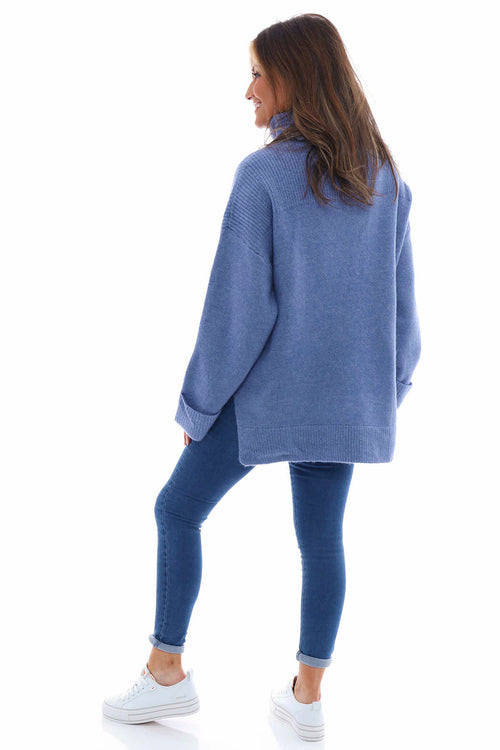 Delphi Polo Neck Knitted Jumper Blue - Image 8