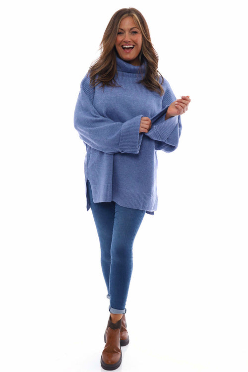 Delphi Polo Neck Knitted Jumper Blue - Image 1