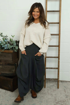 Orla Parachute Linen Skirt Mid Grey