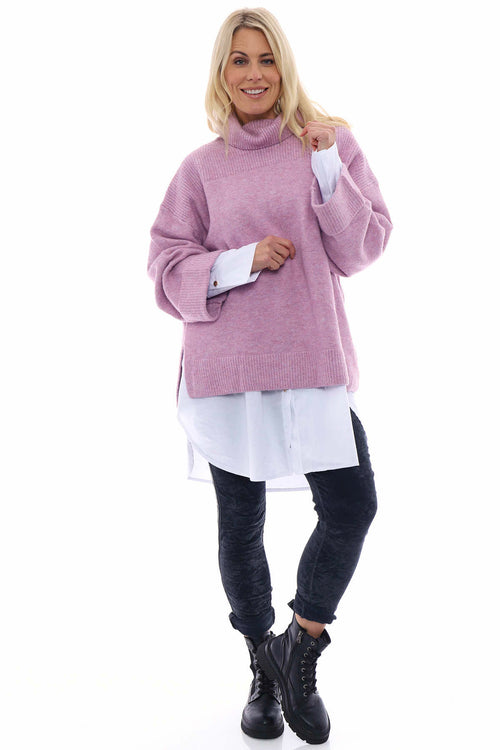 Delphi Polo Neck Knitted Jumper Lilac - Image 5