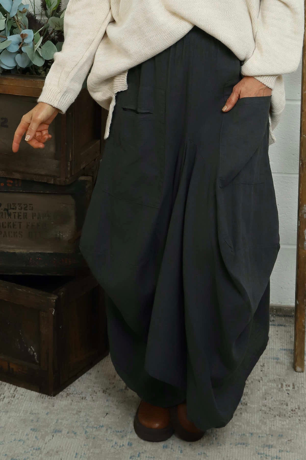 Orla Parachute Linen Skirt Mid Grey