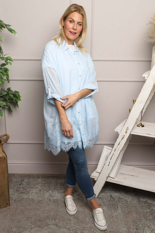 Reban Lace Trim Cotton Shirt Light Blue - Image 5