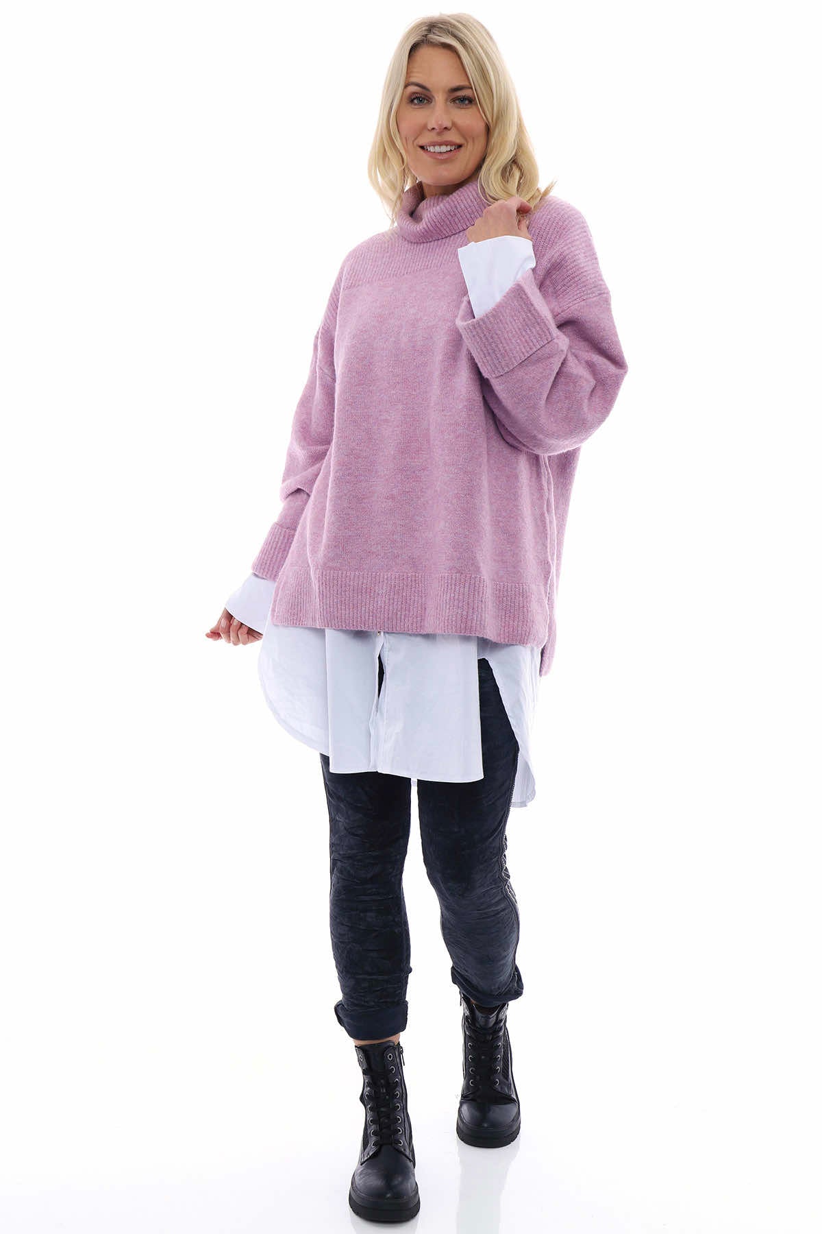 Delphi Polo Neck Knitted Jumper Lilac