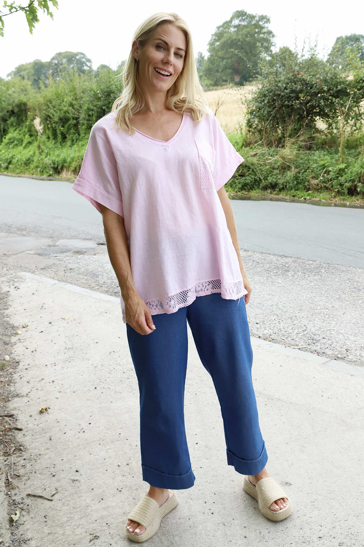 Vera Pocket Linen Top Pink