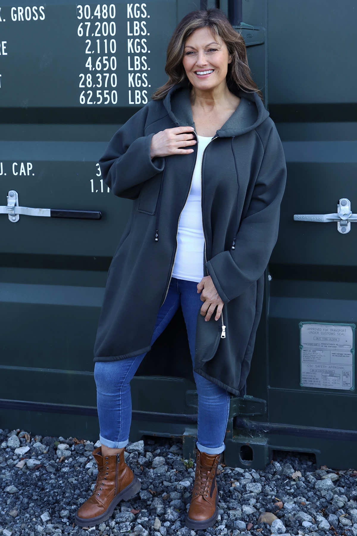 Emelina Zip Hooded Cotton Jacket Khaki