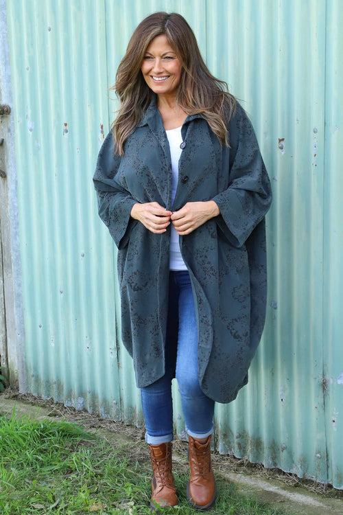 Ember Print Needlecord Shirt Charcoal