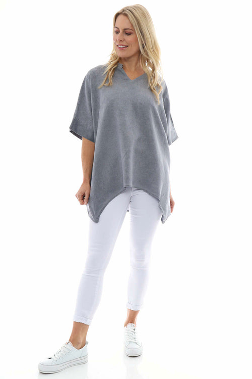 Georgia Washed Linen Top Mid Grey