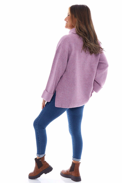 Delphi Polo Neck Knitted Jumper Lilac - Image 8