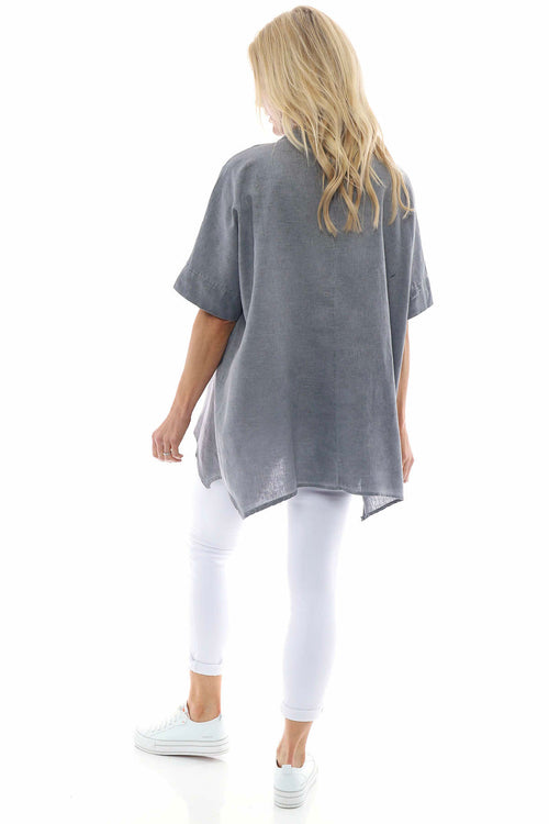 Georgia Washed Linen Top Mid Grey - Image 6