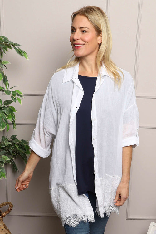 Reban Lace Trim Cotton Shirt White - Image 4