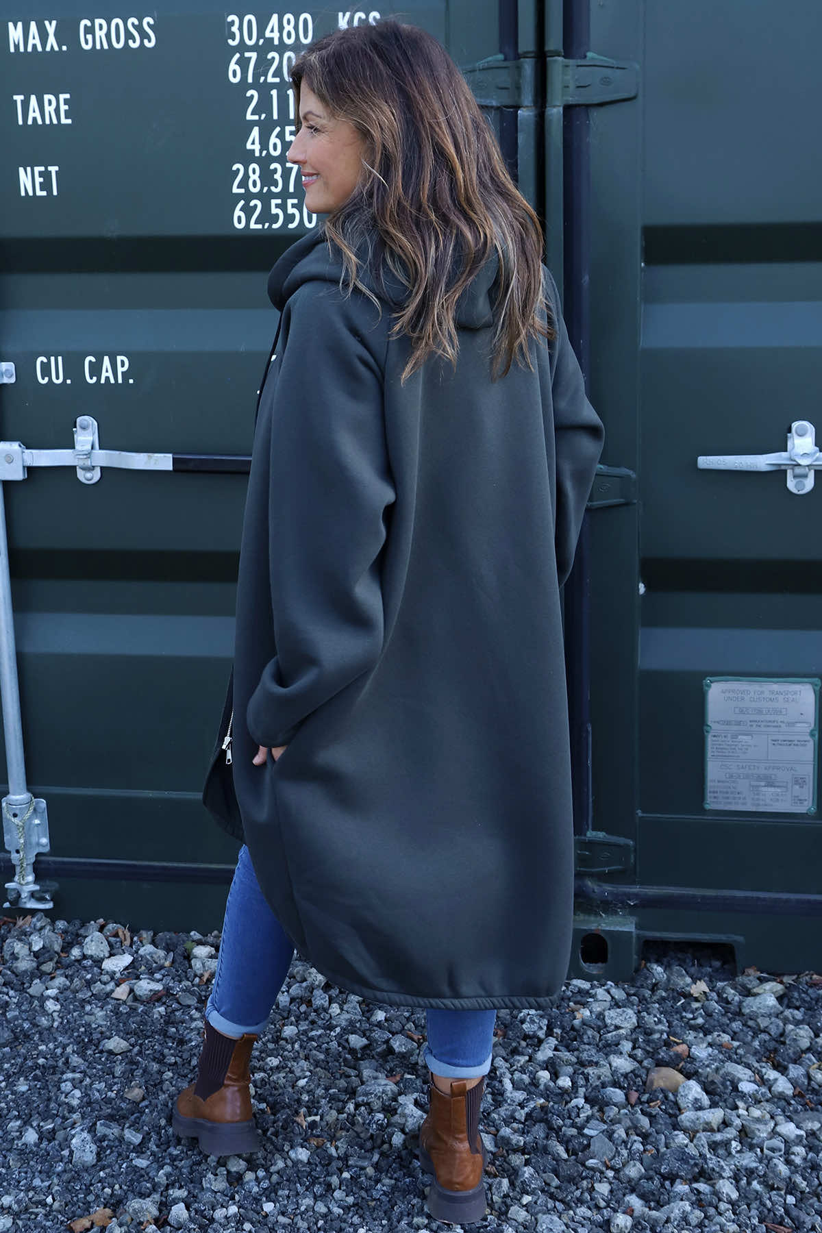 Emelina Zip Hooded Cotton Jacket Khaki