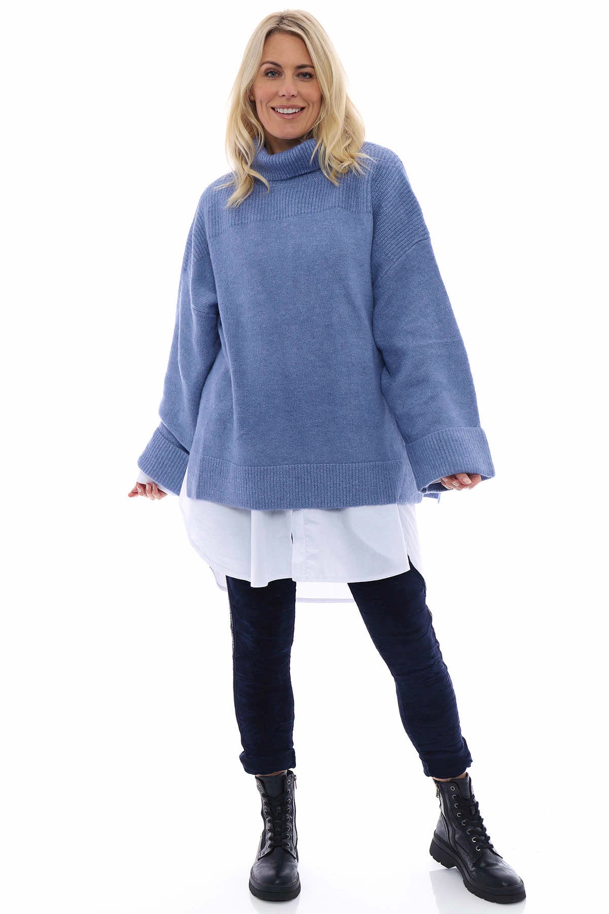 Delphi Polo Neck Knitted Jumper Blue