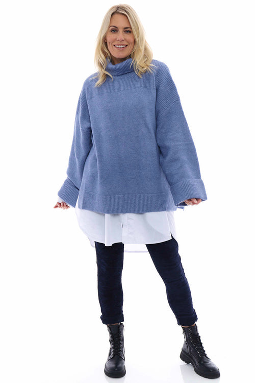 Delphi Polo Neck Knitted Jumper Blue - Image 5