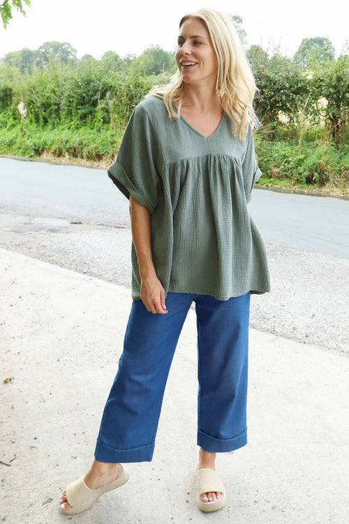 Ravello Crinkle Cotton Top Khaki - Image 2