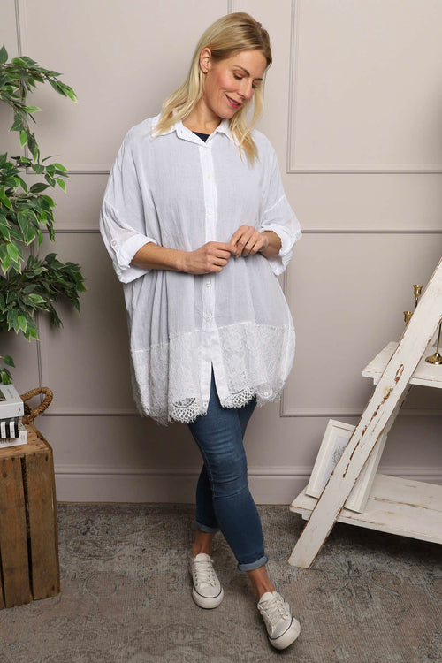 Reban Lace Trim Cotton Shirt White - Image 2