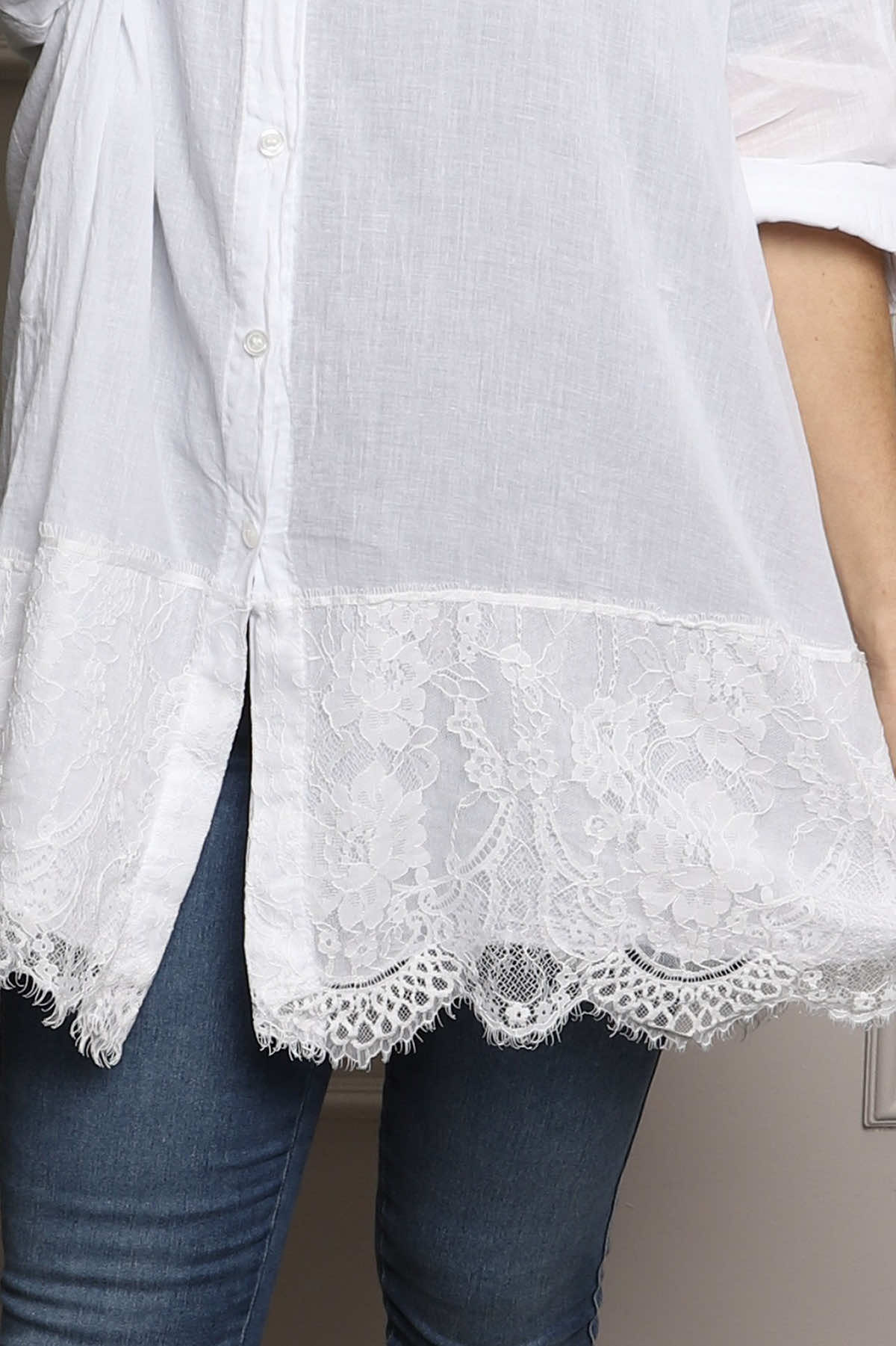 Reban Lace Trim Cotton Shirt White