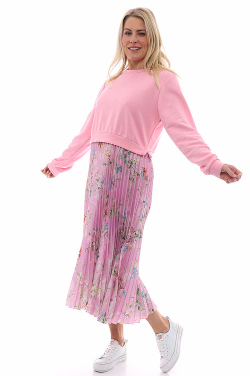 Kinzle Floral Pleated Jumper Dress Pink - Image 3