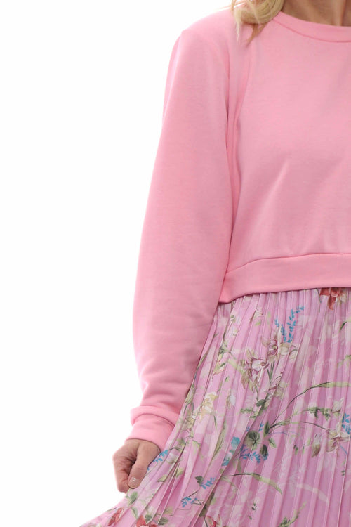 Kinzle Floral Pleated Jumper Dress Pink - Image 5