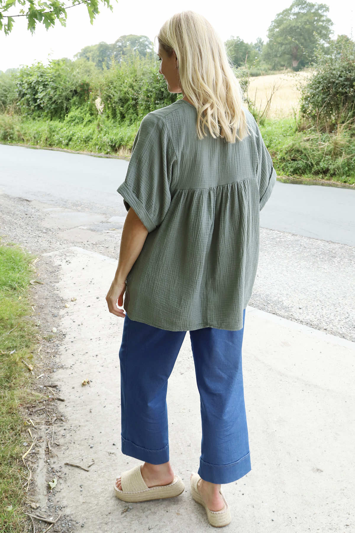 Ravello Crinkle Cotton Top Khaki