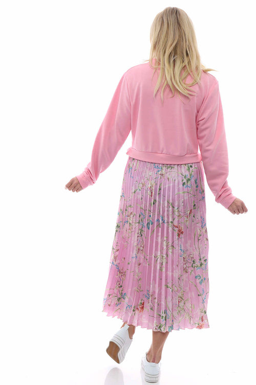Kinzle Floral Pleated Jumper Dress Pink - Image 6