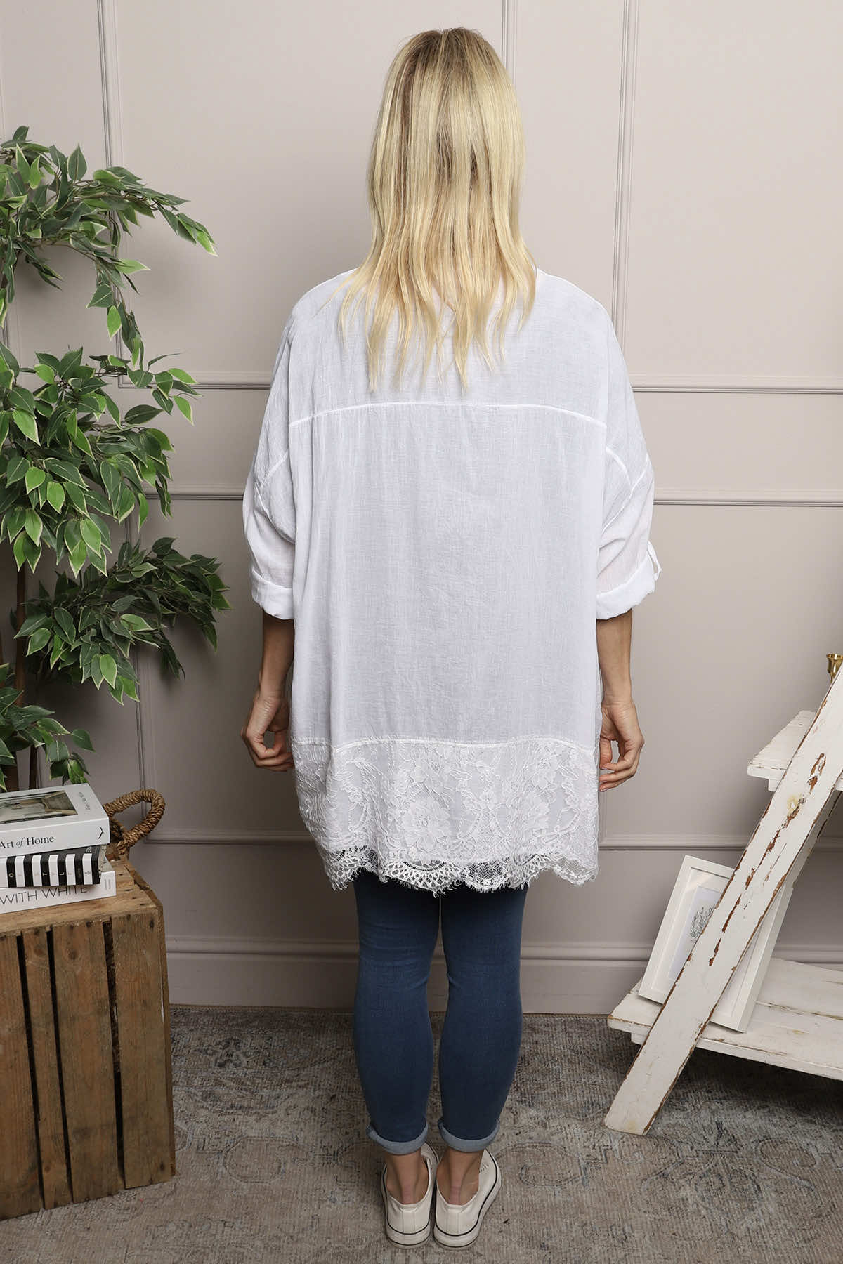 Reban Lace Trim Cotton Shirt White