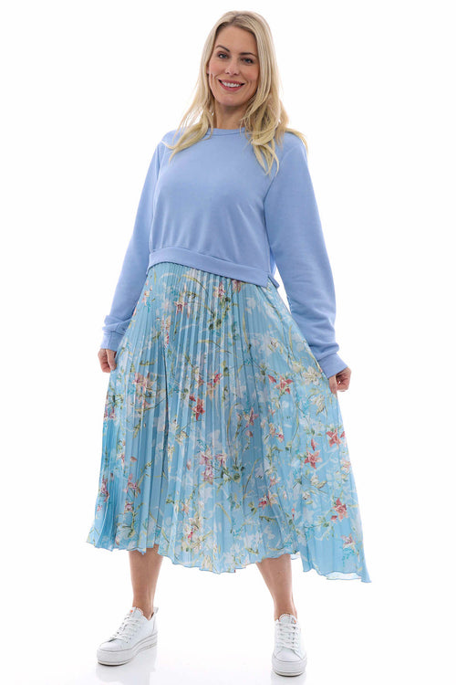 Kinzle Floral Pleated Jumper Dress Powder Blue - Image 1