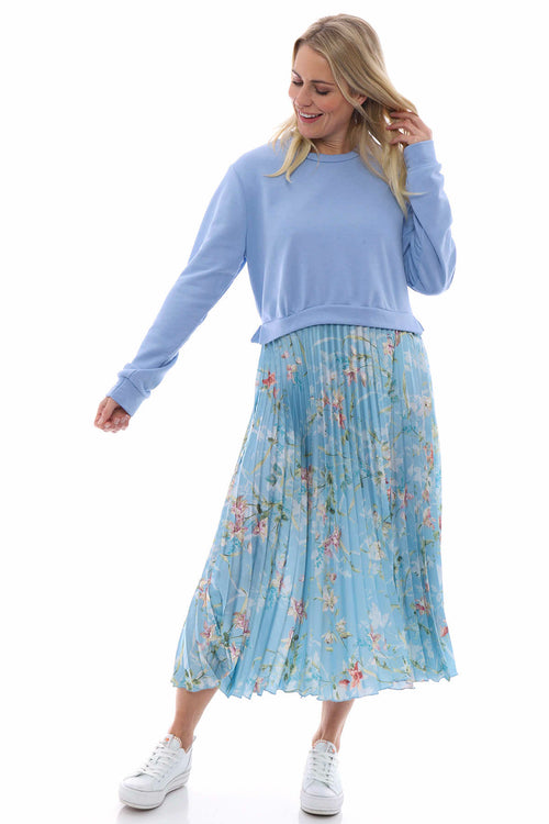 Kinzle Floral Pleated Jumper Dress Powder Blue - Image 2