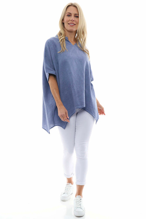 Georgia Washed Linen Top Navy