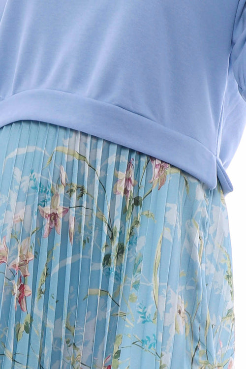 Kinzle Floral Pleated Jumper Dress Powder Blue - Image 3