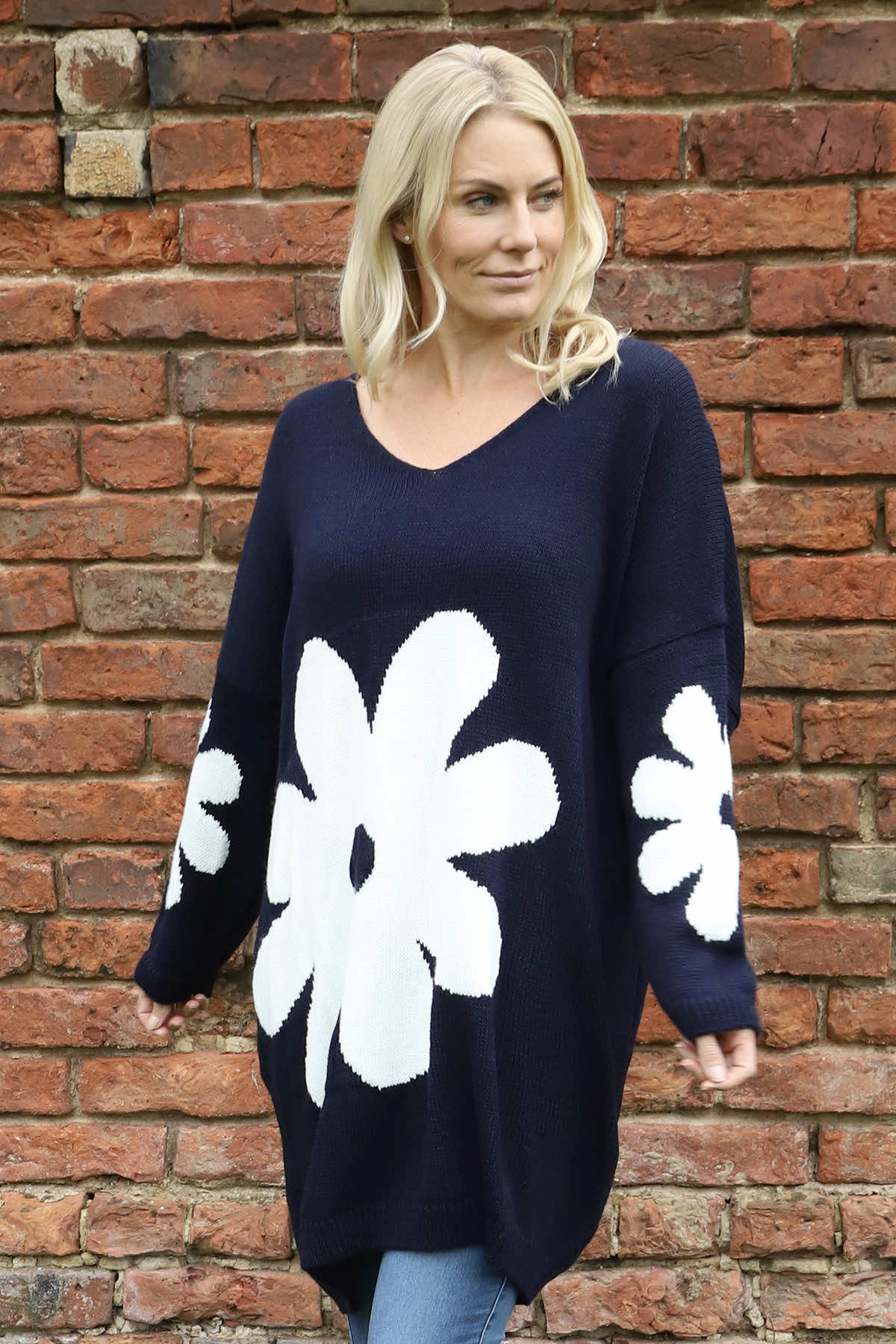 Joan Flower Knitted Jumper Navy