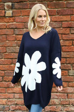Joan Flower Knitted Jumper Navy Navy - Joan Flower Knitted Jumper Navy