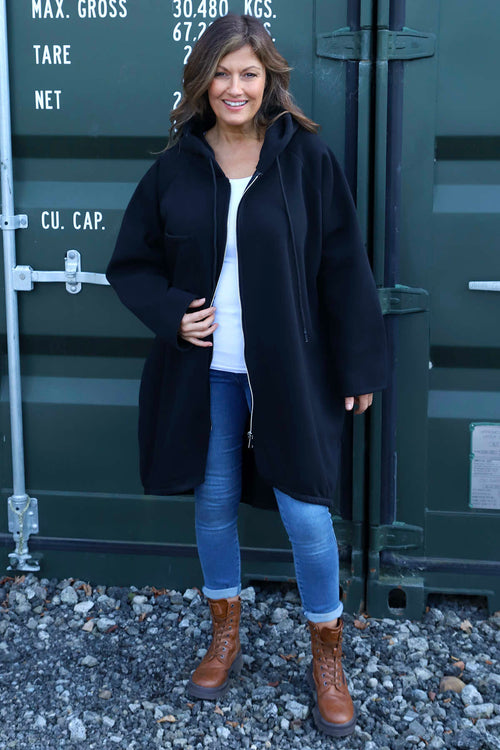 Emelina Zip Hooded Cotton Jacket Black