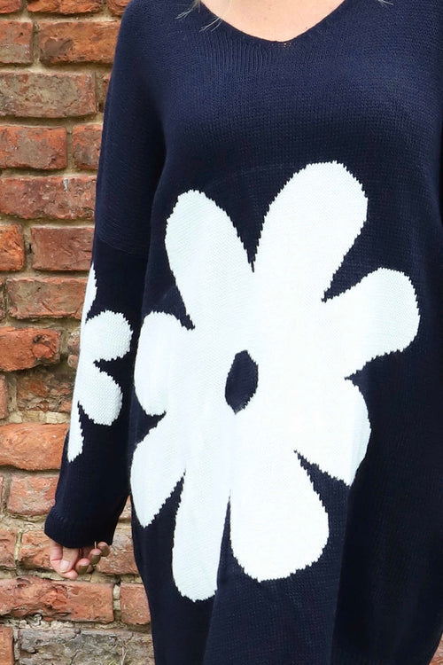 Joan Flower Knitted Jumper Navy - Image 3