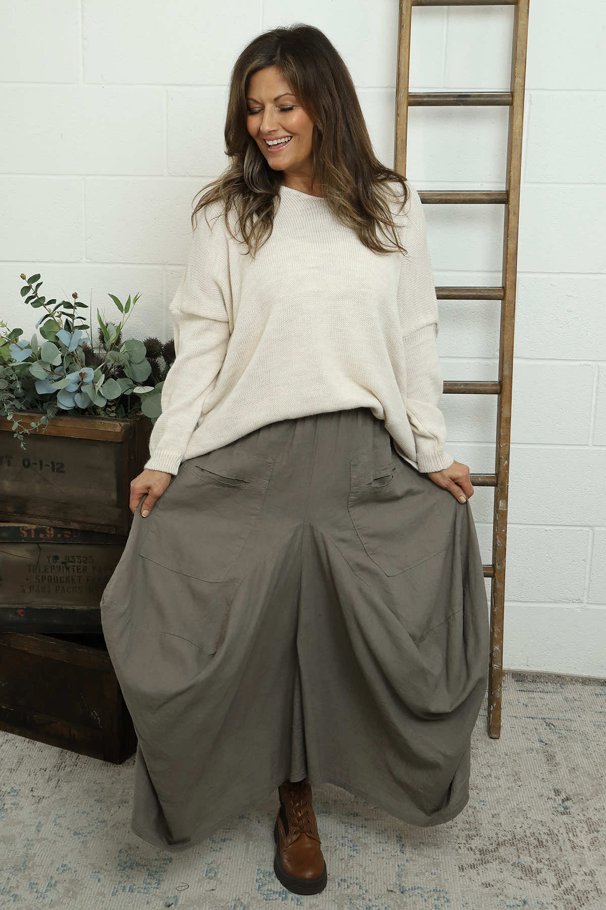 Orla Parachute Linen Skirt Mocha