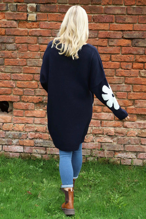 Joan Flower Knitted Jumper Navy - Image 4