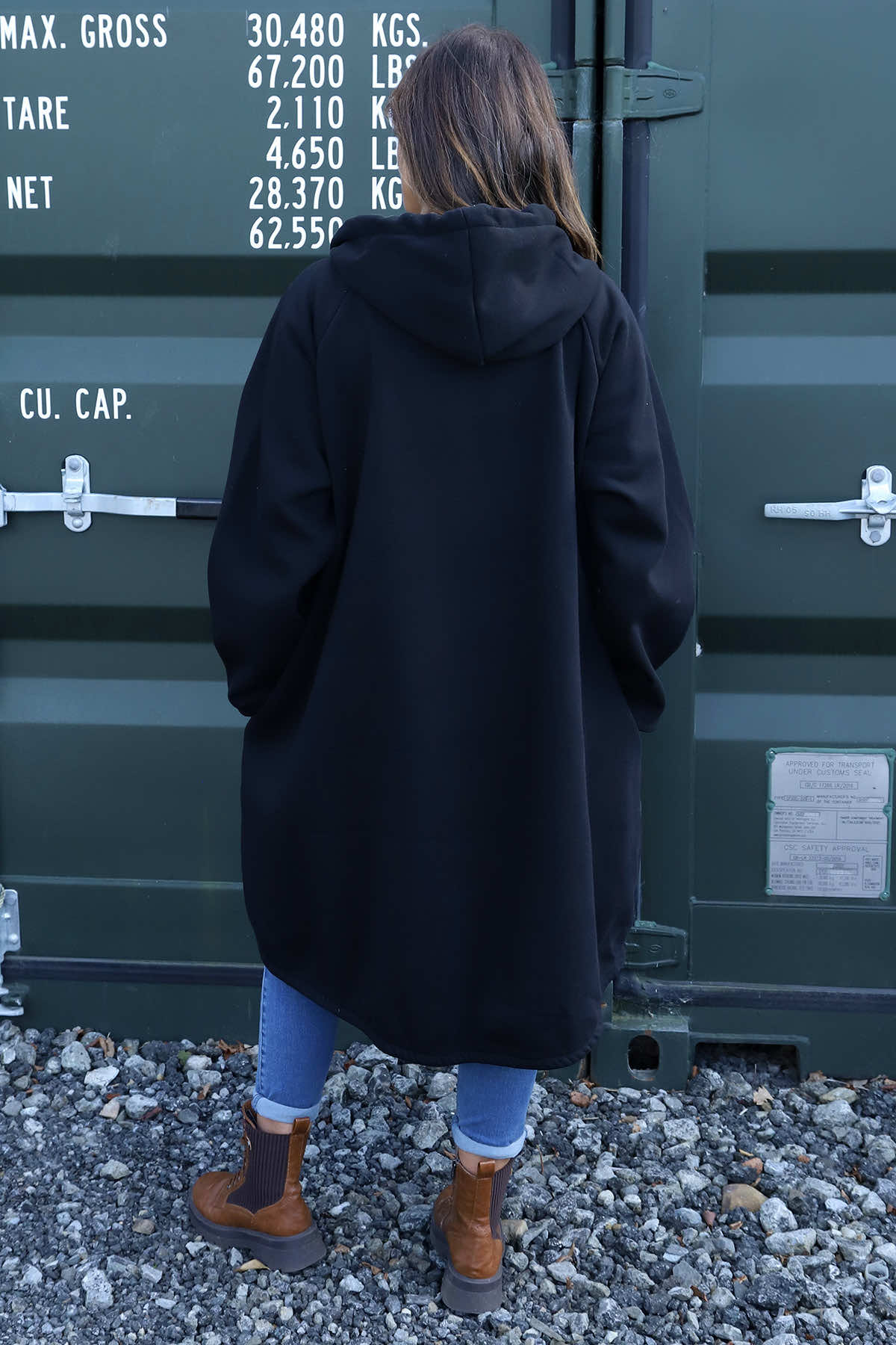 Emelina Zip Hooded Cotton Jacket Black