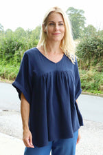 Ravello Crinkle Cotton Top Navy Navy - Ravello Crinkle Cotton Top Navy