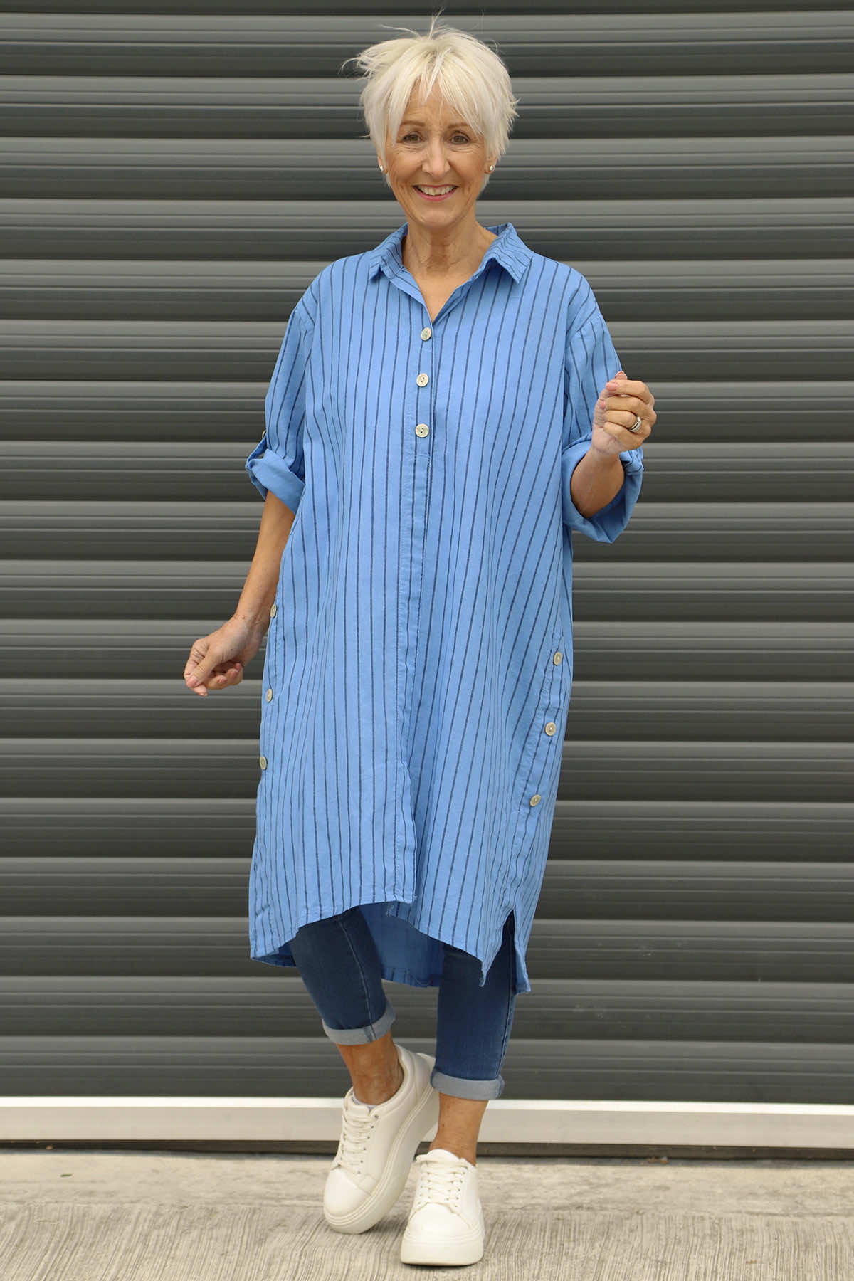 Beadnell Stripe Linen Tunic Blue