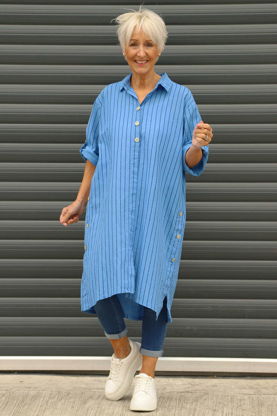 Beadnell Stripe Linen Tunic Blue