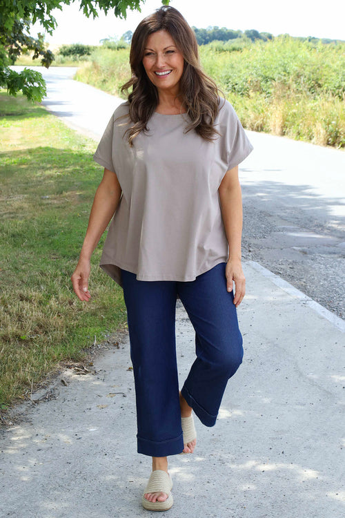 Amara Dipped Hem Cotton Top Mocha - Image 1