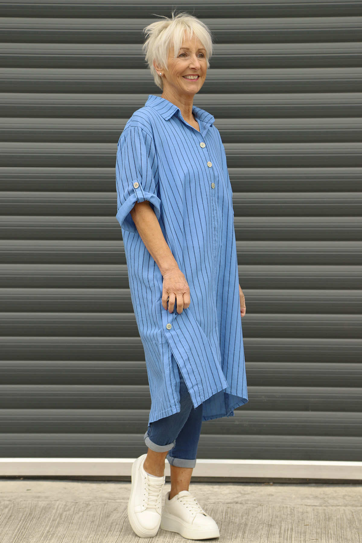 Beadnell Stripe Linen Tunic Blue