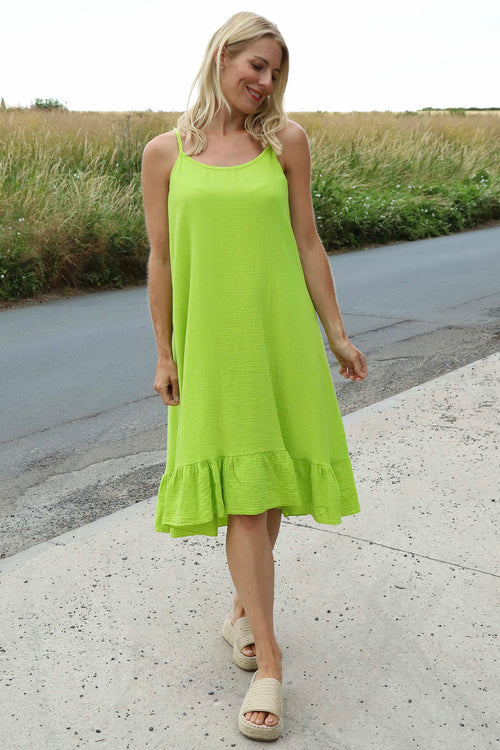 Rosaria Strap Crinkle Cotton Dress Lime - Image 2